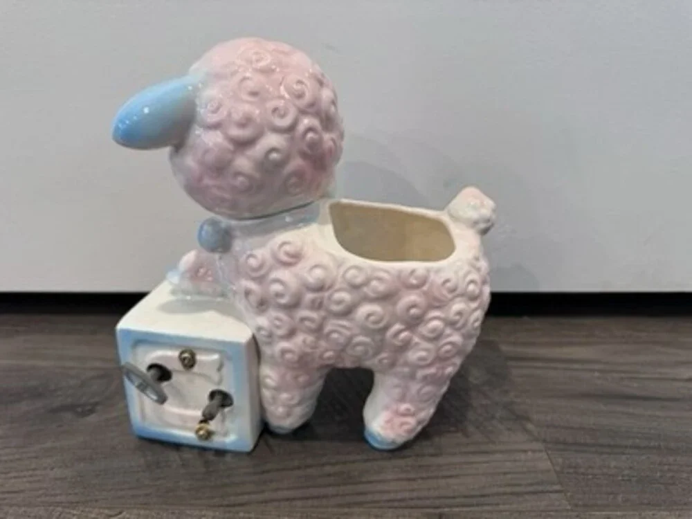 Vintage Inarco Glazed Ceramic Lamb Planter w/music box